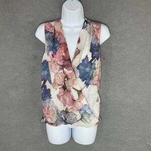 H&M Floral Sleeveless Blouse Sheer Lightweight Top Succulents Career Office Sz 6